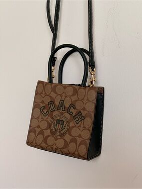 Coach Brown Signature Canvas Mini Tote with Black Trim